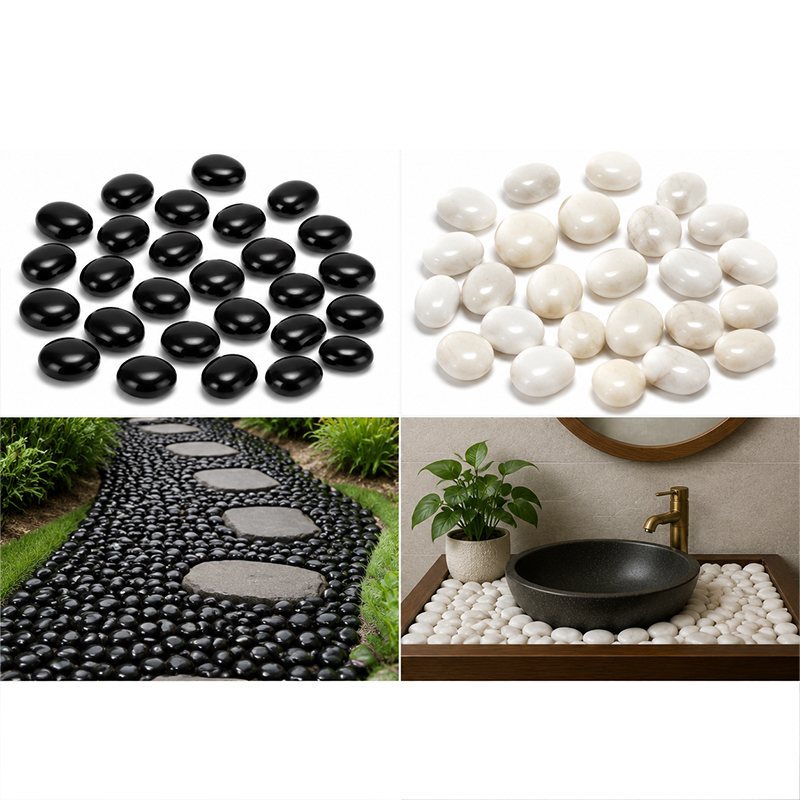 Aquarium Marine Tank - Wit & Zwart Gepolijste Rivierstenen 200g-400g,