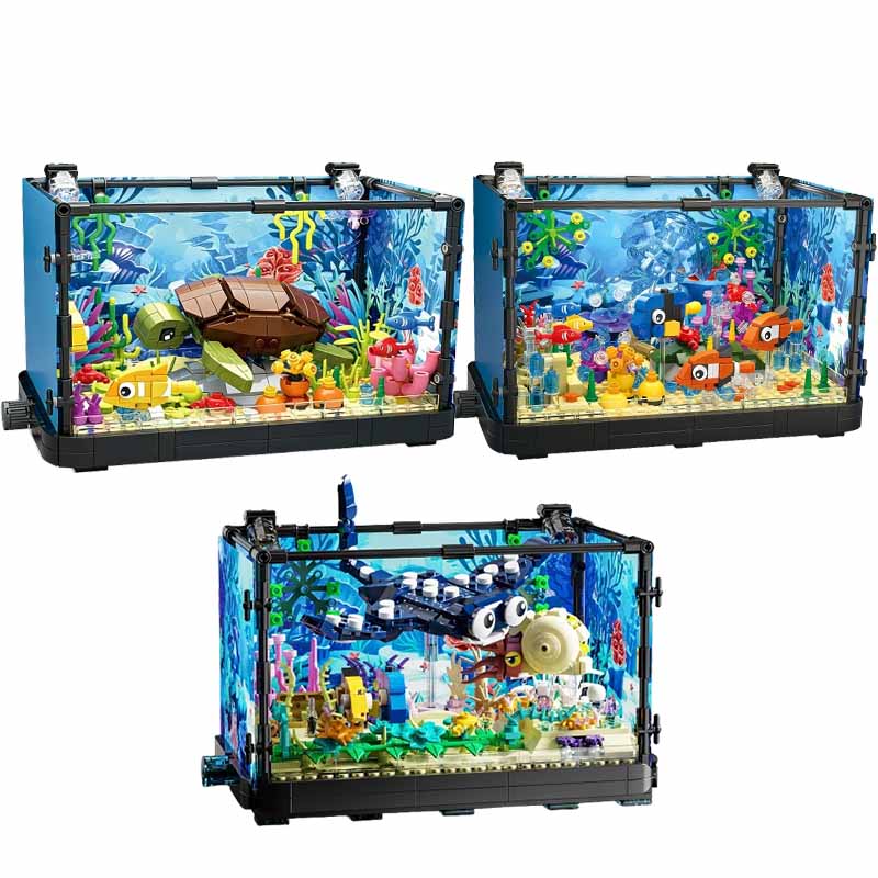 Aquarium Marine - Aquarium bouwsteenset met licht, aquarium, zeeschildpad,